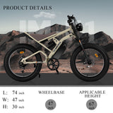 DRIFT.SLIDE 31 MPH Electric Bike for Adults, 1500W Peak Power Electric Motorcycle, 24" Fat Tire Electric Mountain Bike, 48V 22.8 AH Battery, All Terrain Ebike for Mountains, Snow, Sand (C1)