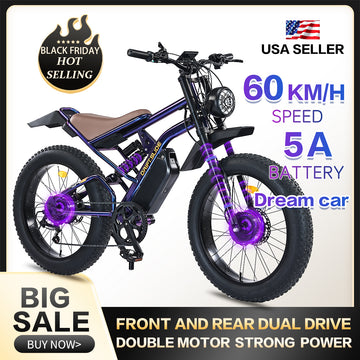 DRIFT.SLIDE Dual motors, Top Speed 60KM/H Electric Bike for Adults, 1500W Peak Power Electric Motorcycle, 24" Fat Tire Electric Mountain Bike, 48V 22.8 AH Battery, All Terrain Ebike for Mountains, Snow, Sand (C1)