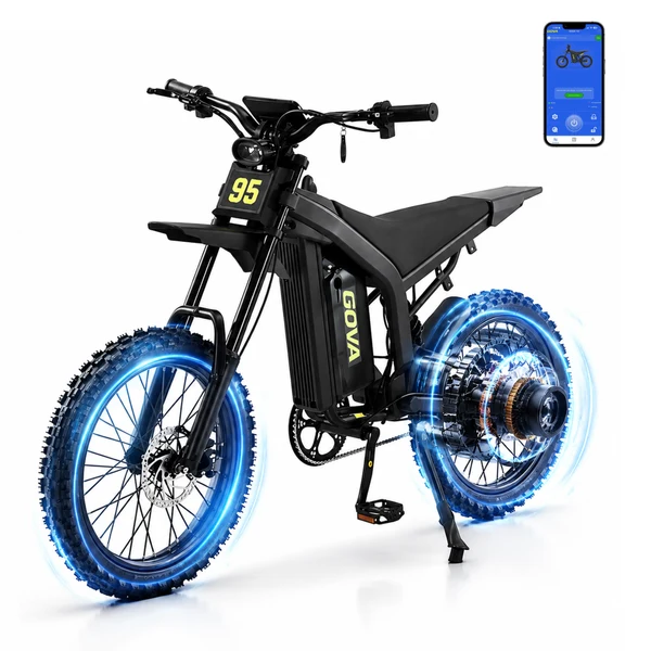 G95 electric moped for adults, off-road electric dirt bike with app control, high power electric motorcycle, white background product photo